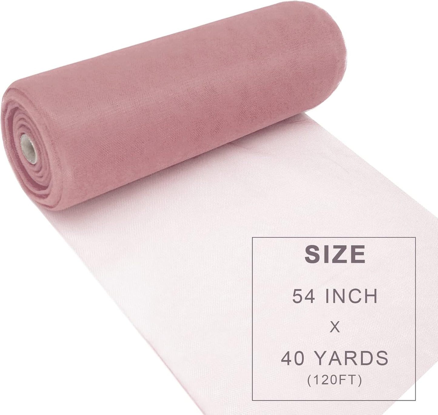 Dusty Rose Tulle Fabric Roll Spool Bolt (54 Inch by 40 Yards) Large Tulle Wedding Party Decoration, Tutu Skirt, Table Runner, Gift Wrapping, Bridal Shower, Soft & Drape (Dusty Rose)