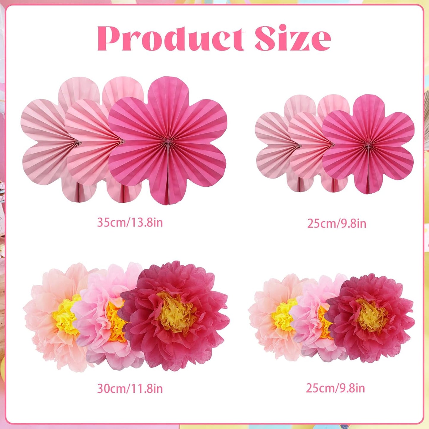 BestoFun 12PCS Paper Flowers Fans Hot Pink Party Decorations Tissue Paper Flowers Decorations for Girl Groovy Birthday Baby Shower Wedding Bachelorette Room Wall Hanging Décor