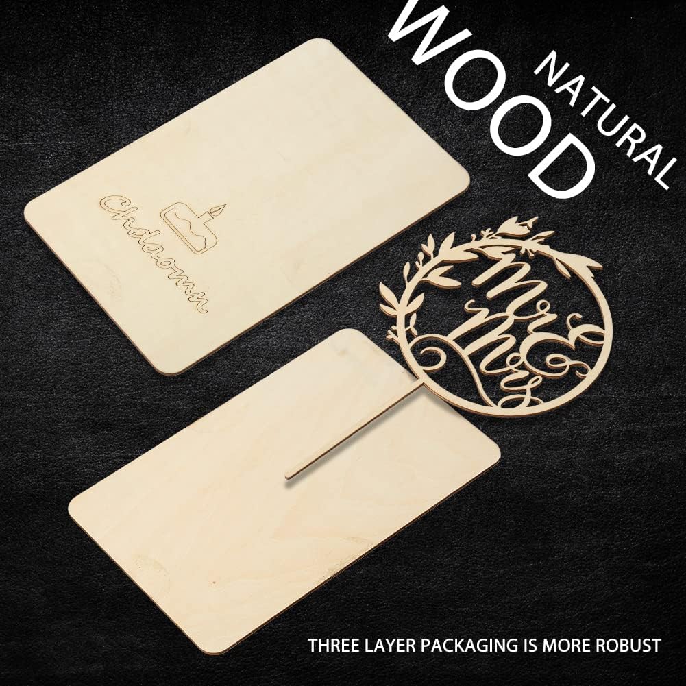 Mr & Mrs Cake Toppers - Engagement & Bridal Shower Cake Picks - Wooden Bride & Groom Decoration