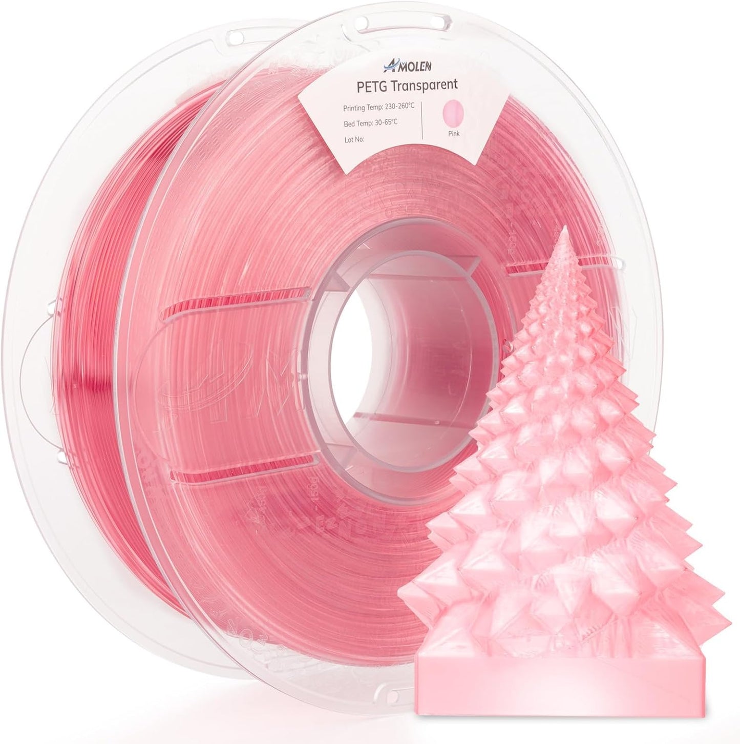 AMOLEN Rapid PETG Transparent 3D Printer Filament 1.75mm +/-0.02mm,Transcucent petg 500mm/s High Speed Strong Toughness Pink 1KG/2.2lb