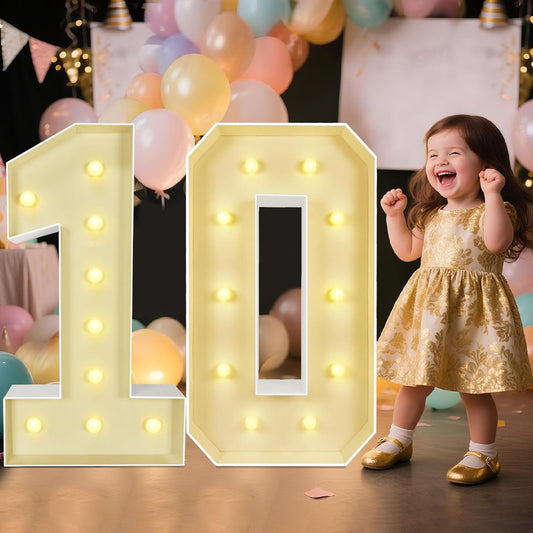 Marquee Light Up Numbers: 3FT Large Decorative Letters Signs for Party Decorations Baby Shower Birthday Wedding Engagement Anniversary, 3 Feet Tall Pre-Cut DIY Foamboard Number 10 - Easy to Assemble