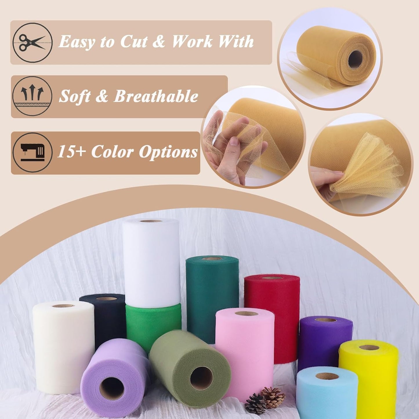 Honey Gold Tulle Fabric Roll 6" by 100 Yards (300 ft) Soft Tulle Spool for DIY Crafting Favor Supplies, Tutus, Wedding, Party Decorations, Gift Wrapping