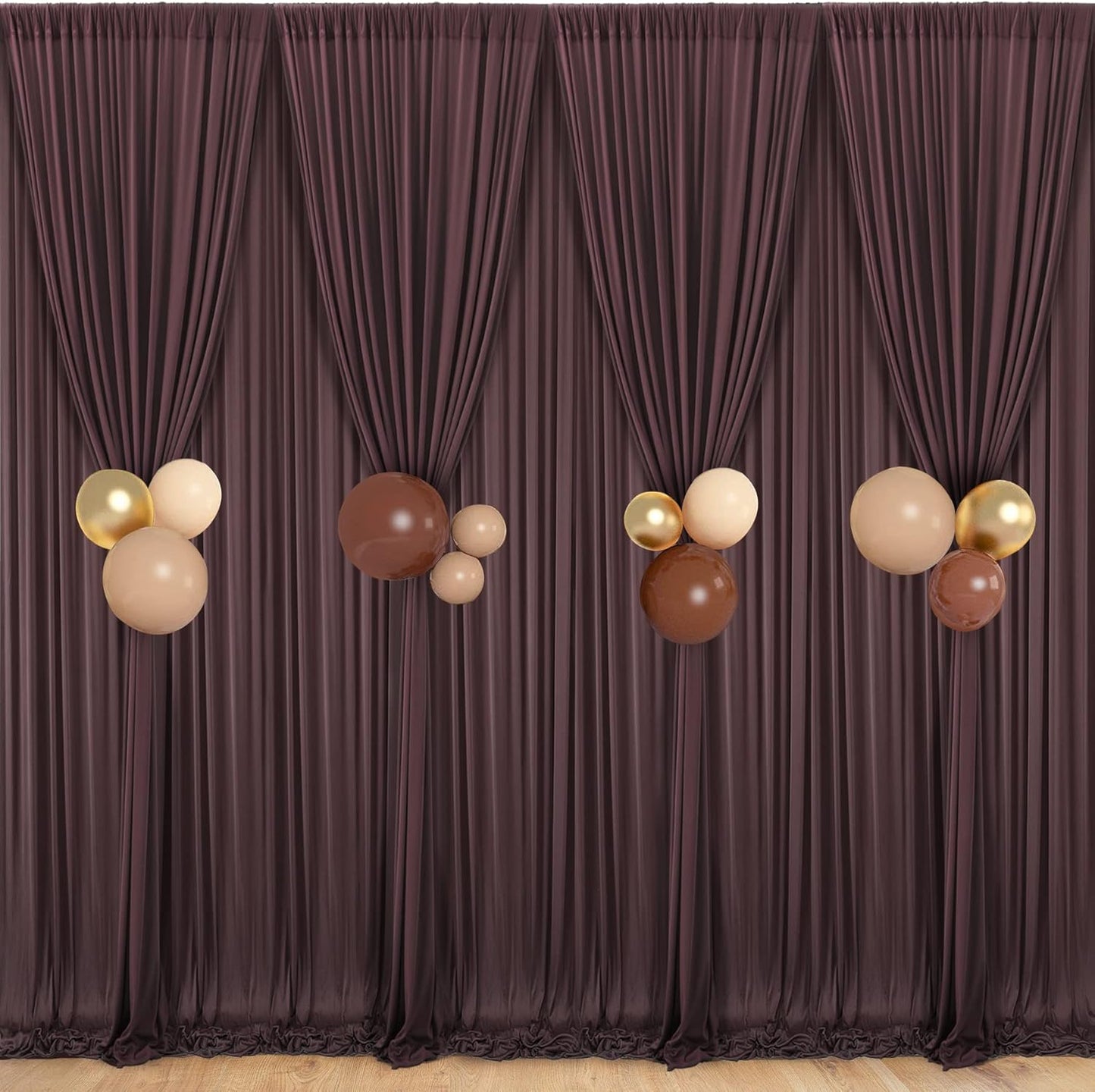 40 ft x 10 ft Wrinkle Free Brown Backdrop Curtain for Parties, Wedding Brown Photo Backdrop Drapes, Fabric 8 Panels 5ft x 10ft for Baby Shower Photoshoot Engagement Birthday Photography Background