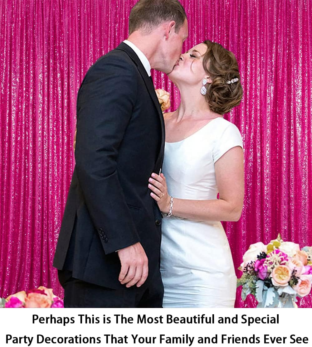 ShinyBeauty 4x10ft Fuchsia Sequin Backdrop | 2 Panels Glitter Curtains for Wedding, Parties, and Photography Backgrounds