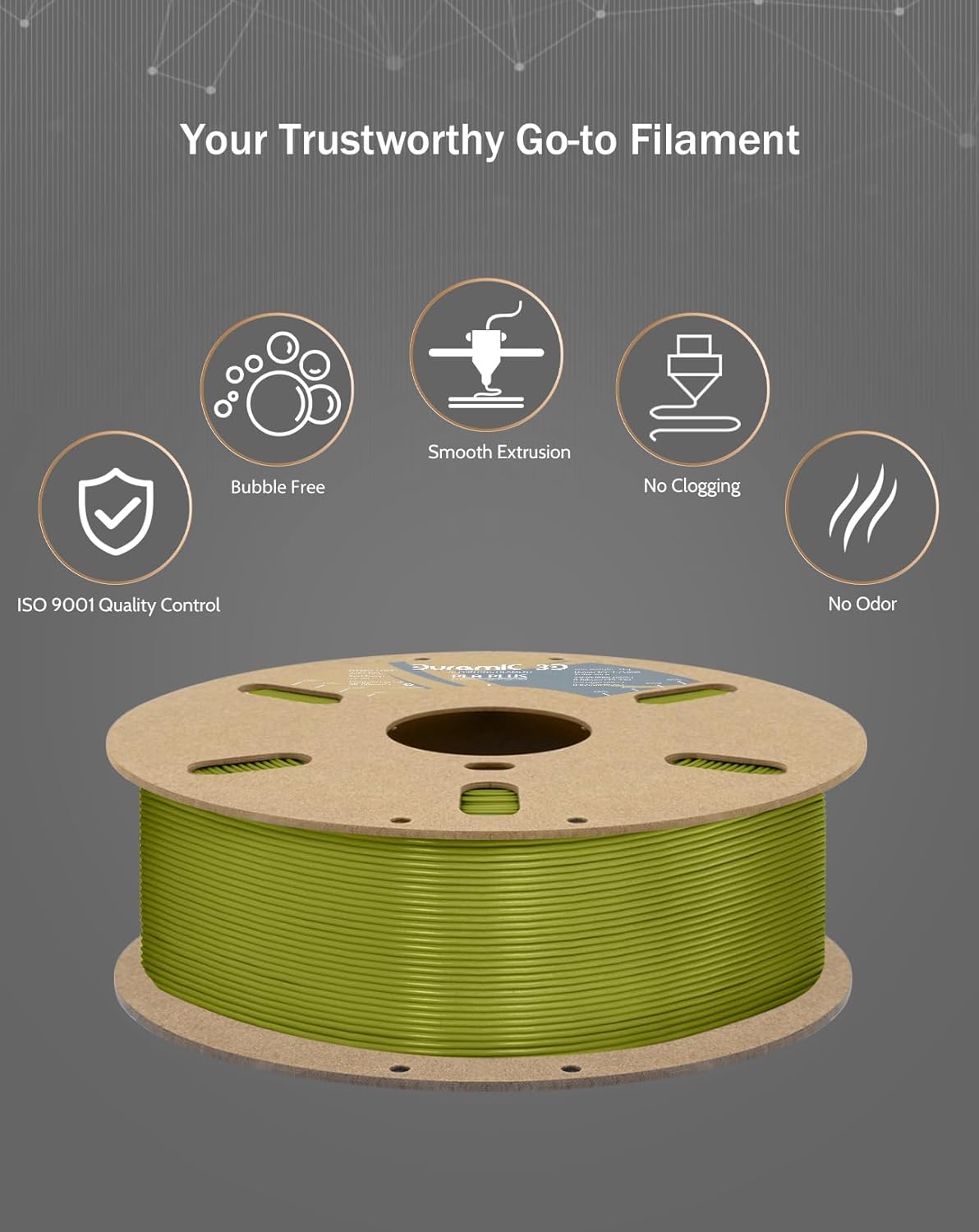 DURAMIC 3D PLA+ Filament 1.75mm 1Kg Brownish Green, PLA Plus Filament 1Kg Spool(2.2lbs) Tougher and Stronger, Dimensional Accuracy Probability +/- 0.02mm