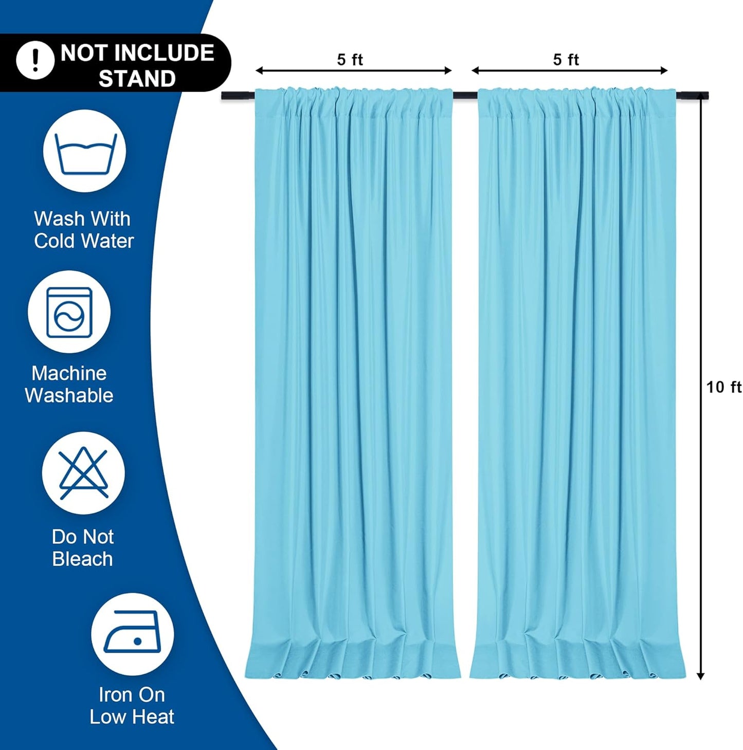 DWCN 10x10 FT Backdrop Curtains for Parties, Photography Backdrop Drapes with Rod Pockets for Wedding Decorations Stage Birthday Family Gatherings, 2 Panels 5ft x 10ft, Baby Blue