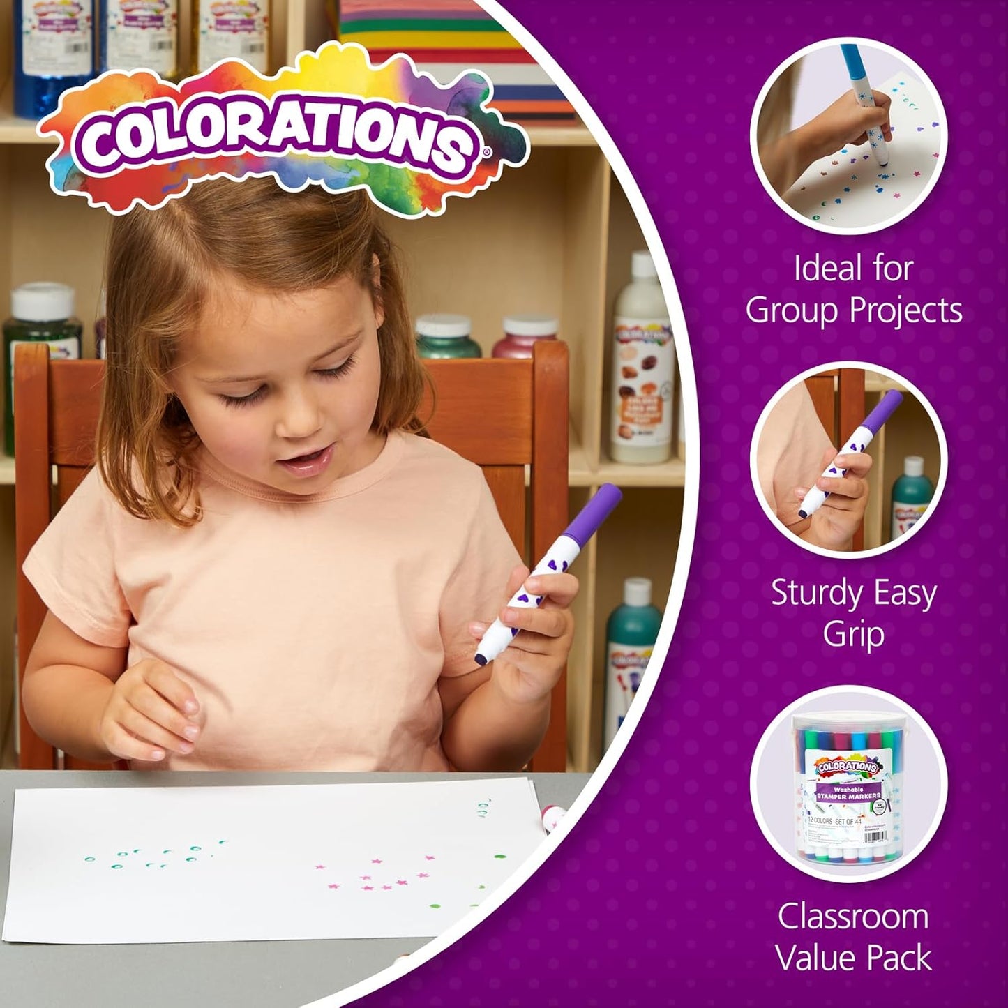 Colorations STAMPBUCK Colorations Washable Marker Stamper Bucket (Pack of 44)