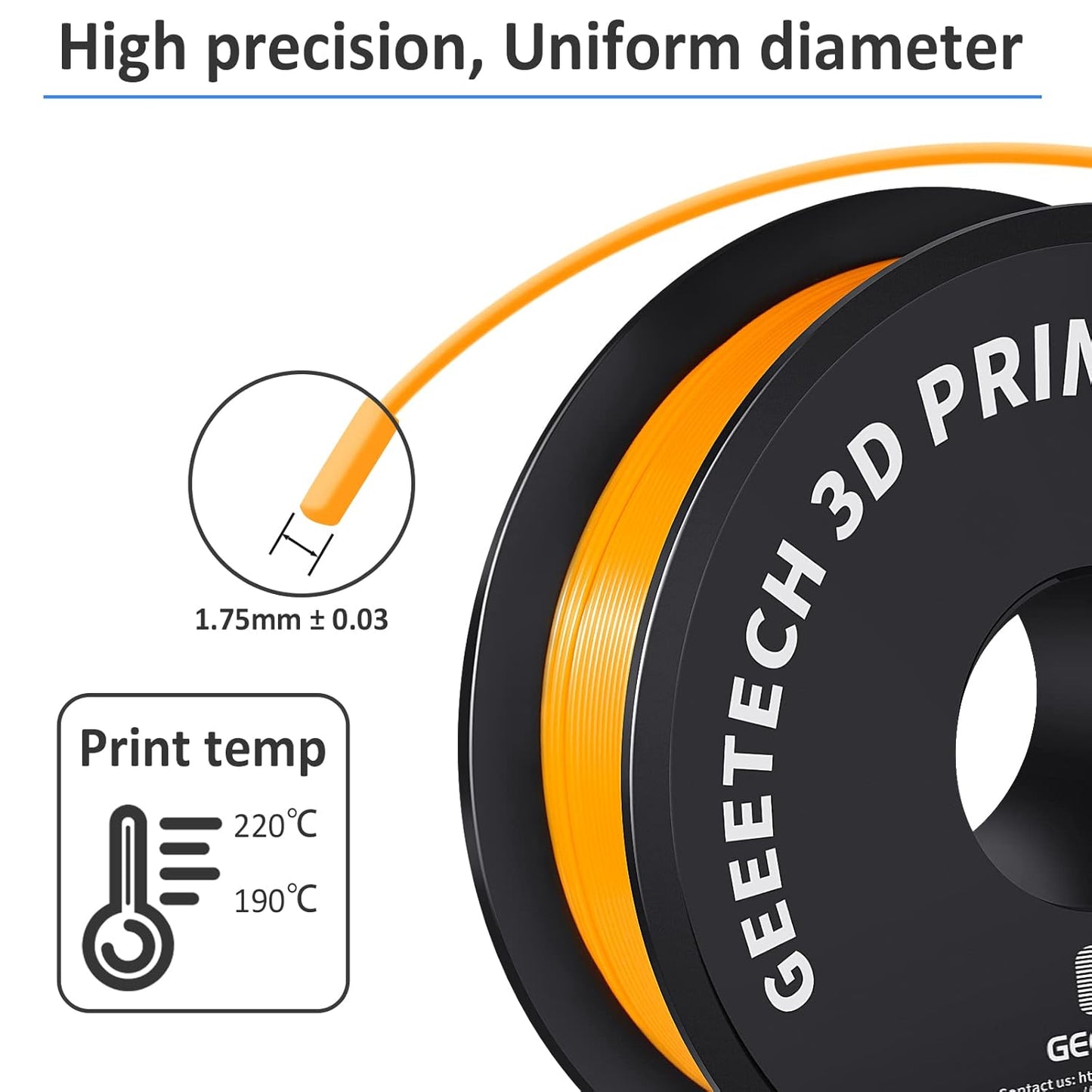 Geeetech Orange PLA 3D Printer Filament, PLA 3D Printer Filament 1kg Spool(2.2lbs) Dimensional Accuracy +/- 0.02 mm, 3D Printing Filament Fits for Most FDM 3D Printers