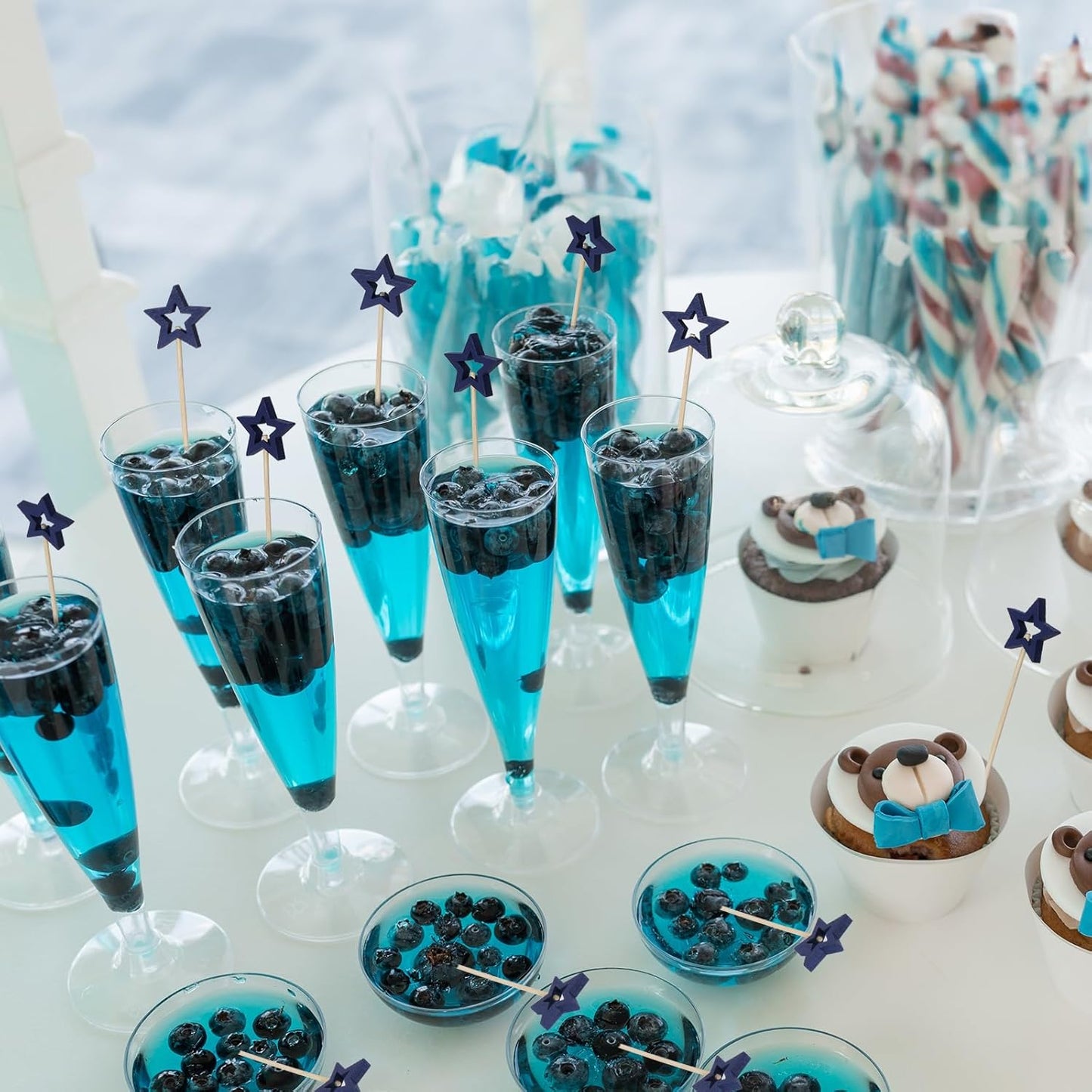 Minisland Big Navy Blue Star Cocktail Picks, 5.5 Inch Long Bamboo Fancy Toothpicks for Appetizers, Decorative Independence Day Holiday Party Food Drinks Garnish Fruit Skewer Sticks 50 Counts - MSL433