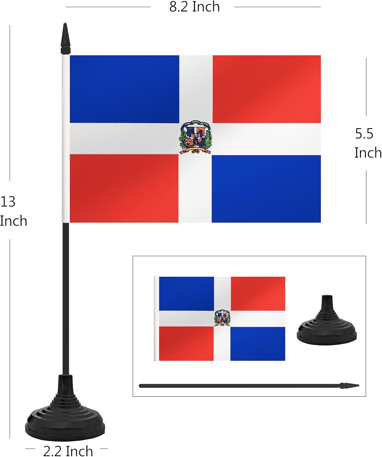 12 Pack Dominica Desk Flag Set, Dominican Table Office Flag, Small Miniature Desktop Flag With Black Pole and Black Base, Classroom, Offices Meeting Desk Decoration (Dominica)