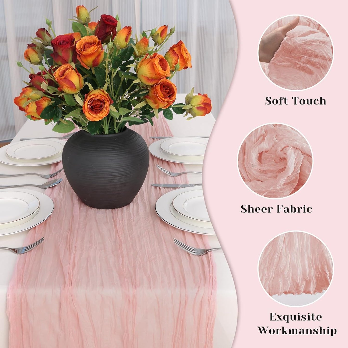 Pink Table Runner, 10Ft 120in Cheesecloth Table Runner, Gauze Rustic Cheese Cloth Table Runners for Wedding, Party, Baby & Bridal Shower, Boho Table Runners for Christmas Thanksgiving Halloween Easter