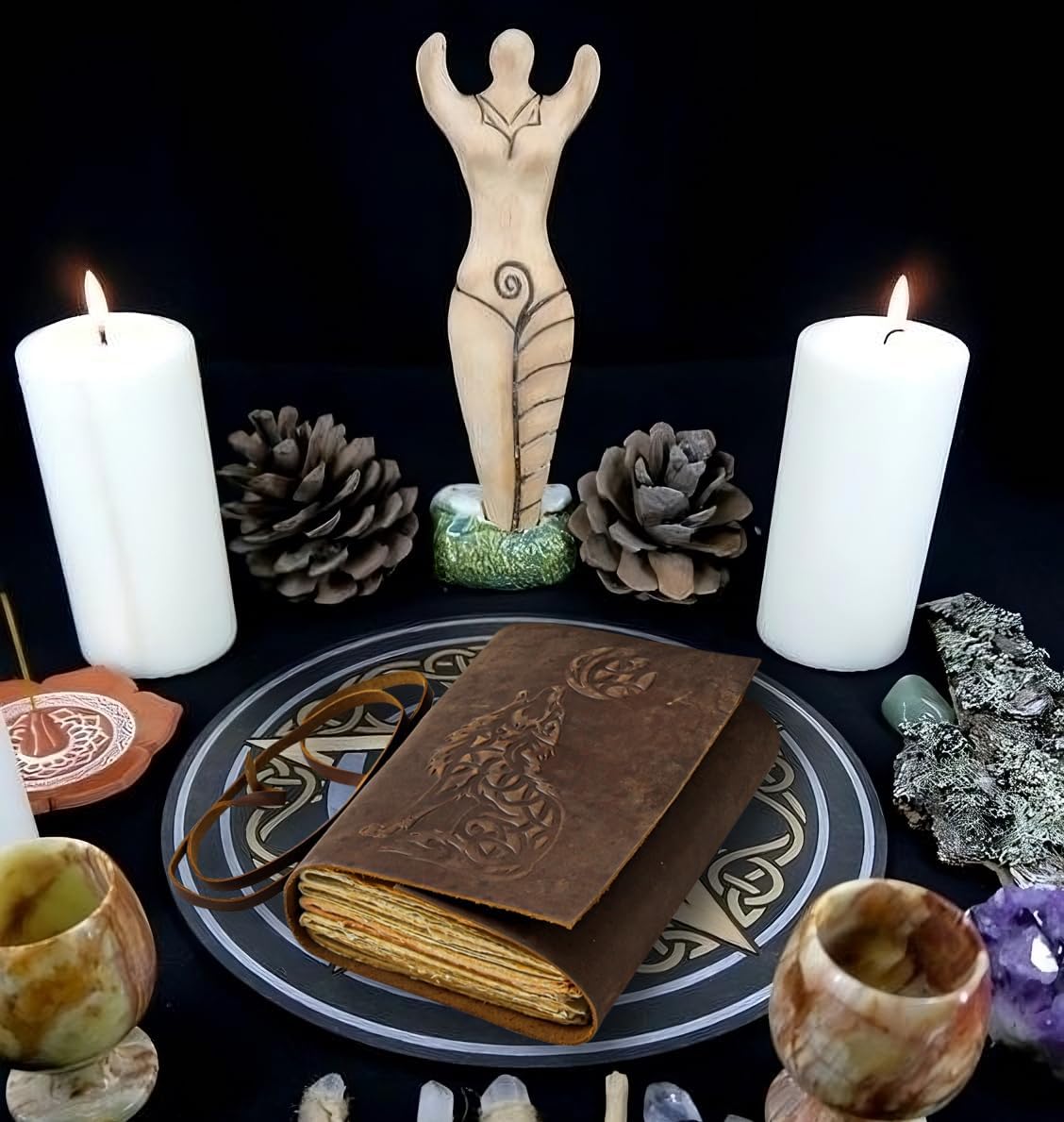 Urooj Handicraft Wolf Leather Journal Book of Shadows Notebook Handmade Daily Notepads for Men & Women Blank Paper 7x5 Inches - Best Gift for Art Sketchbook & Notebook