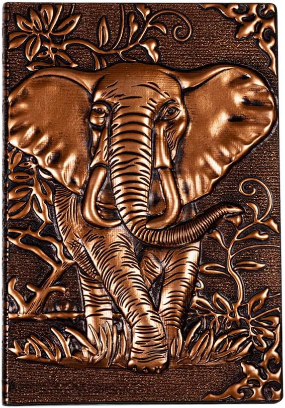 molshine A5 (5.5" x 8.3") Embossed Journals Vintage Notebook,Retro Bronze Diary,100 Sheets Paper,Hardcover Travel Notepad for Writing,Sketchbook,Gift,Decoration,Elephant(RedBronze)