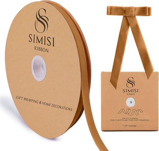 Copper Velvet Ribbon 3/8'' 25 Yards for Christmas Tree, Gift Wrapping, Flower Bouquet, Wreath Decorations, Bow Making