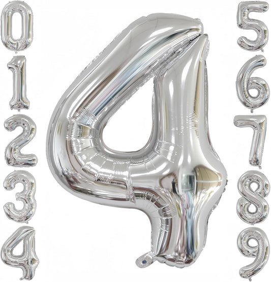 Silver 4 Balloon,40 Inch Number 4 Balloon,4 Birthday Balloon Decorations,Helium Silver 4 Balloon Number for Birthday Party Decorations