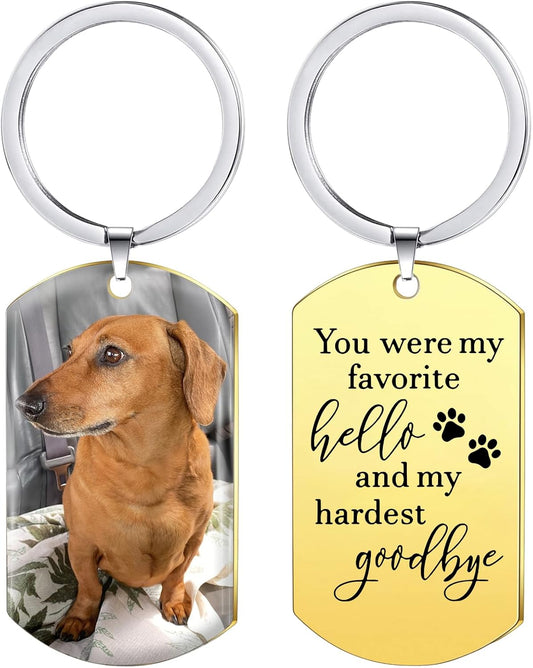 Funnylife Personalized Dog Memorial Photo Keychain Stainless Steel Custom Pet Memory Keychain Loss of Dog Sympathy Gifts