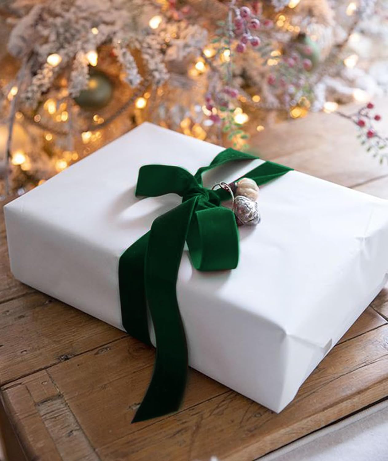 Dark Green Christmas Velvet Ribbon for Tree, Gift Wrapping, Flower Bouquet, Wreath Decorations, Bow Making 1'', 25 Yards