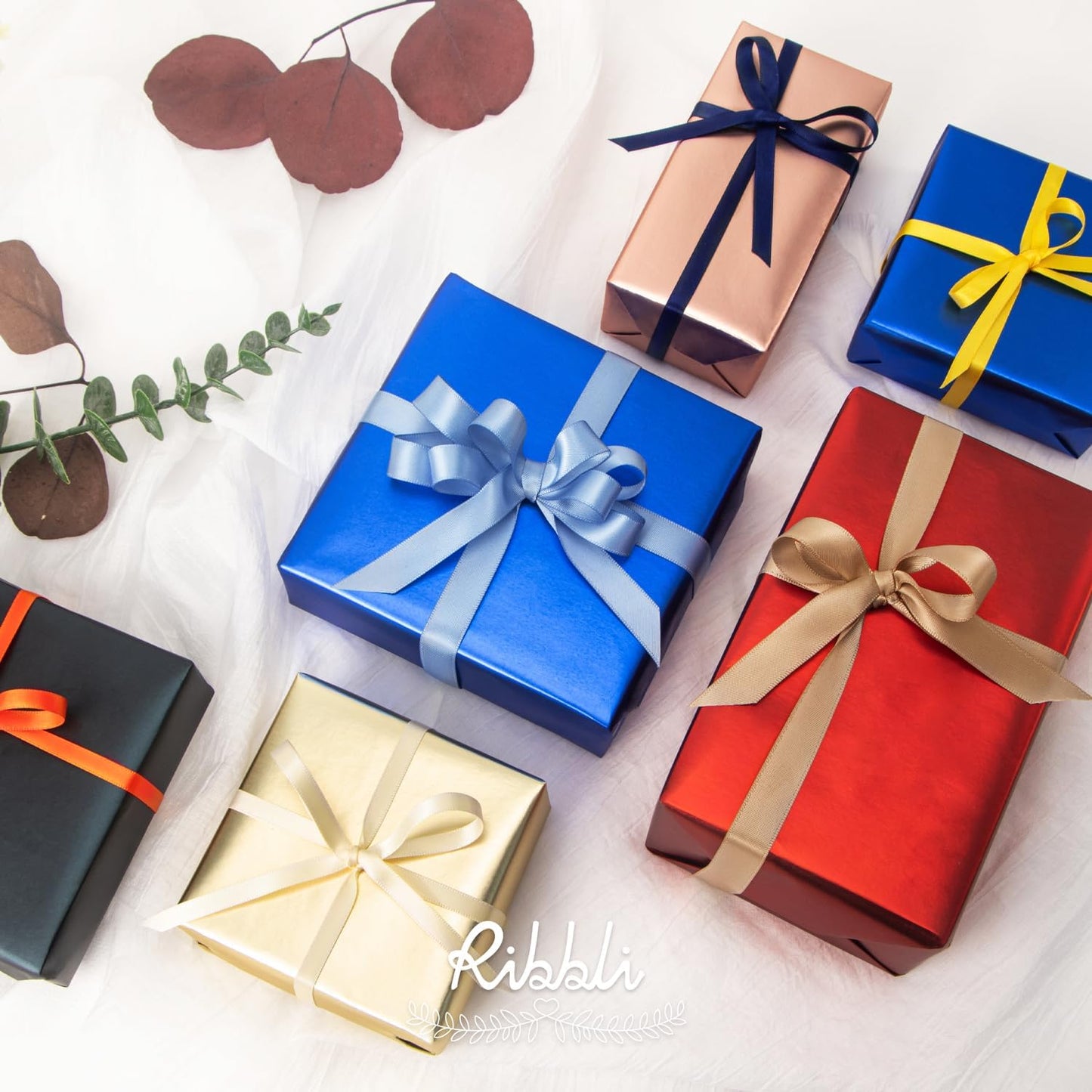 Ribbli Dusty Blue Satin Ribbon Double Faced Satin 1/2 Inch x Continuous 100 Yards-Blue Ribbon for Gift Wrapping Crafts Wedding Decoration Bows Bouquet Floral Arrangement