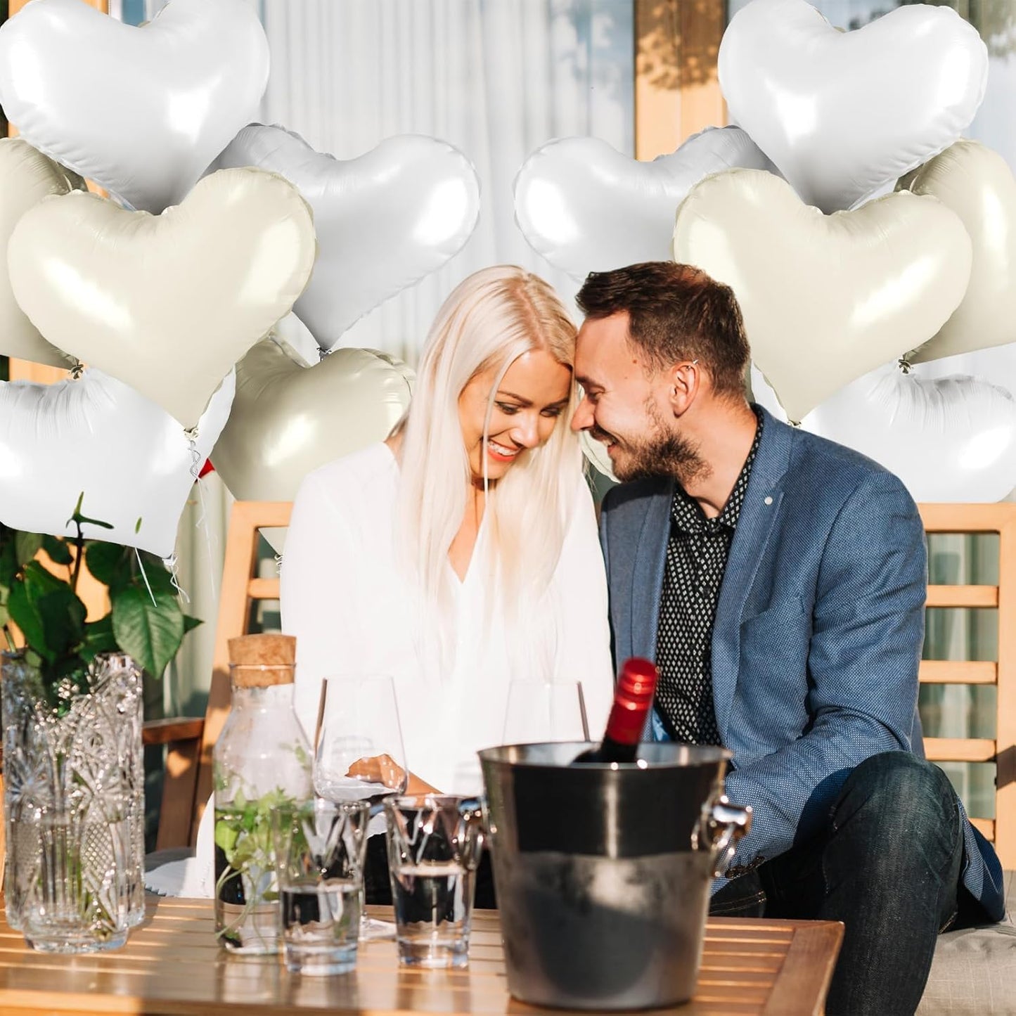 24 Inch Cream and White Heart Balloons, Cream Heart Shaped Foil Balloons, White Helium Balloon for Boho Neutral Valentines Day Bridal Shower Anniversary Wedding Birthday Party Decorations