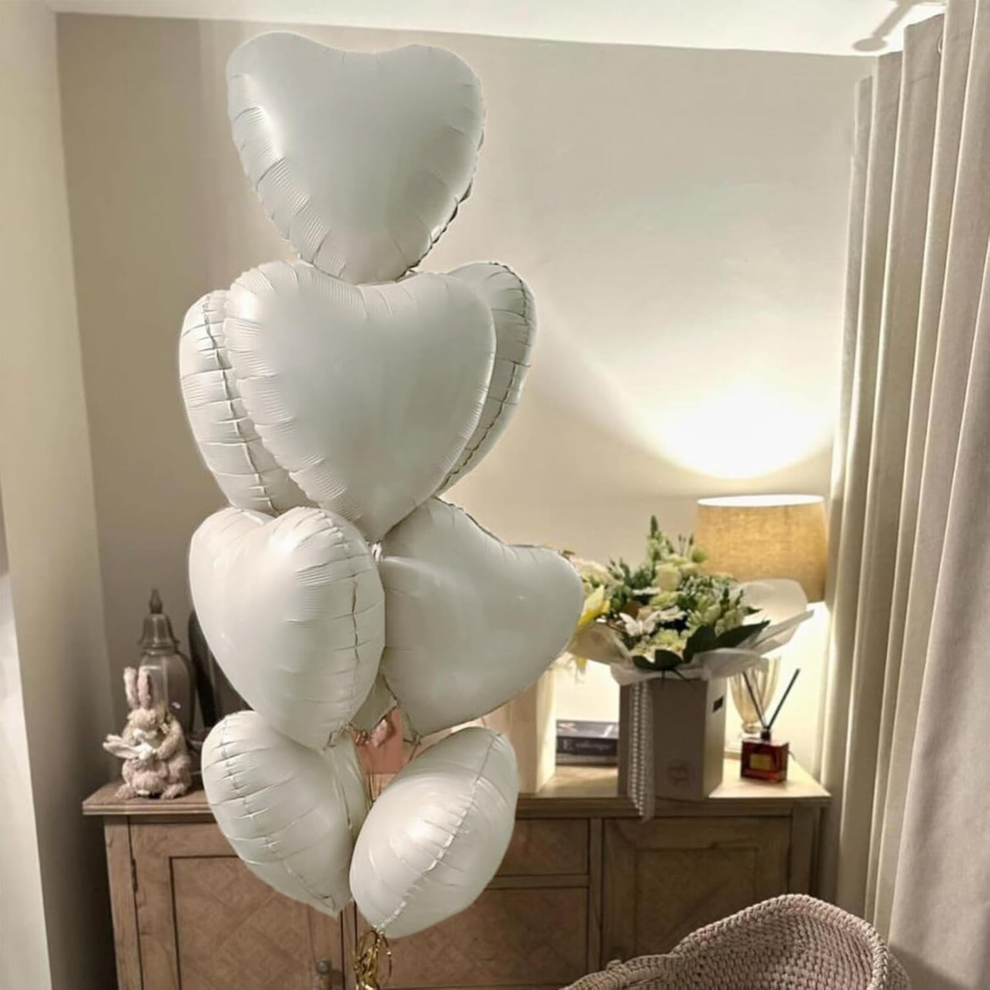 Cream Heart Balloons, 18 Inch Cream Heart Foil Balloons, 12Pcs Boho Beige Heart Shape Foil Balloon, Cream White Helium Foil Balloon Party Decoration for Boho Wedding Girls Women Birthday Baby Shower