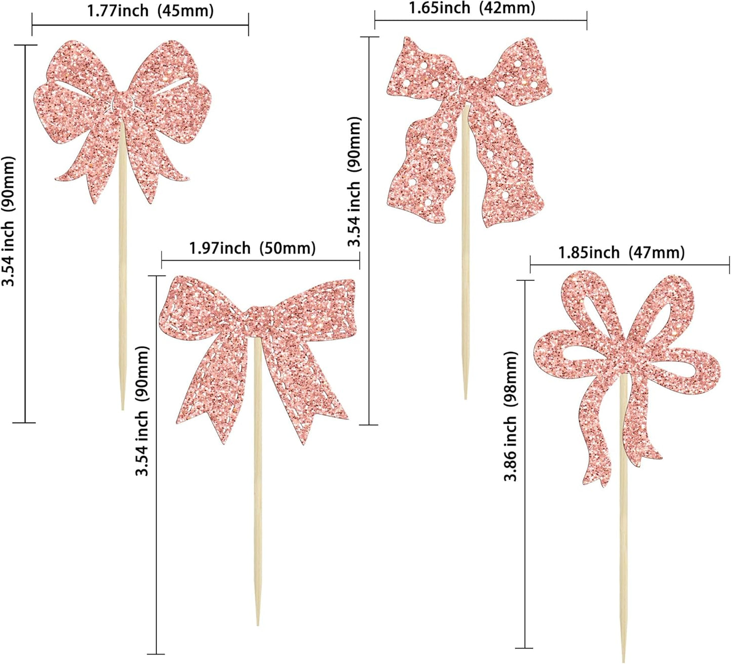 Ephlyn 24Pcs Bow Cupcake Toppers Bow Birthday Cake Topper Girls Birthday Party Decorations Bowknot Cupcake Decorations for Bridal Baby Shower Birthday Wedding Themed Party Rose Gold