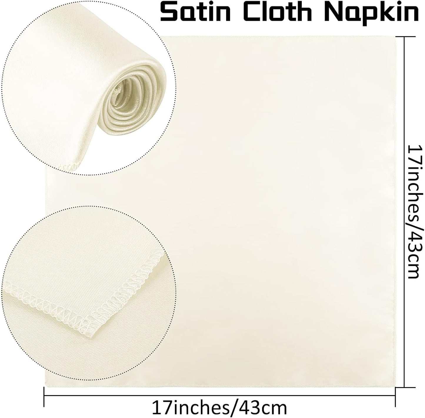 ANECO 12 Pieces Satin Napkins Soft Dinner Napkins Square Table Napkins 17 x 17 Inches for Restaurant Weddings Party Dinner Decoration (Ivory)