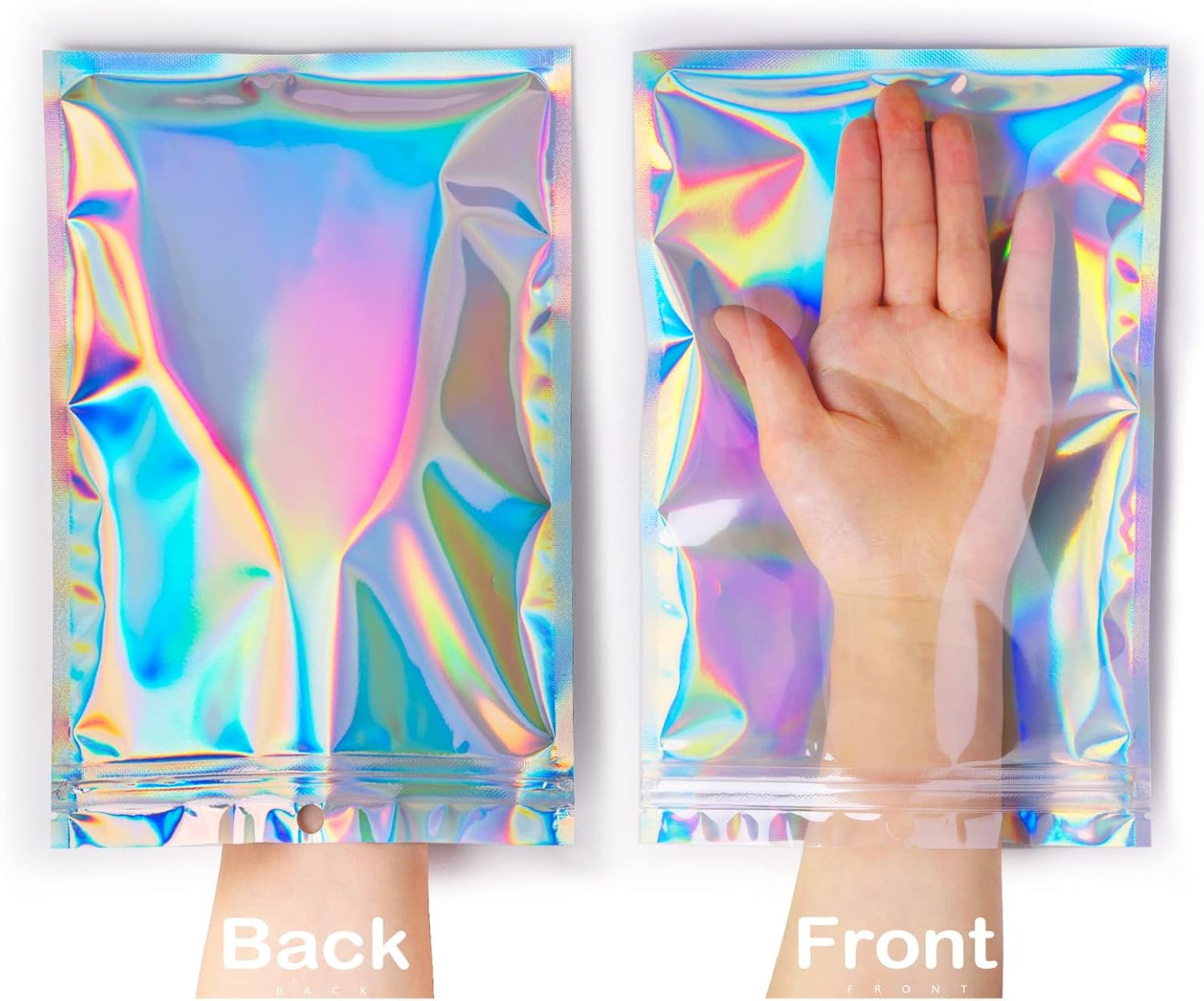 Smell Proof Bags & Resealable Foil Pouch Mylar Sample Bag Great for Party Favor Food Storage (Holographic Color) (50pcs-6x9 inch)