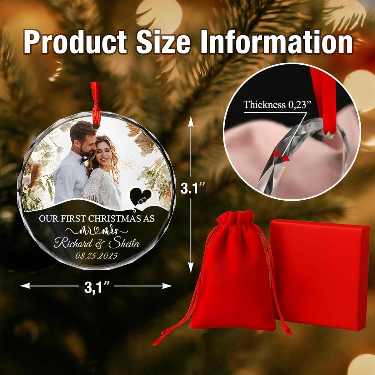 Personalized Christmas Ornaments with Names, Couple Glass Ornament, Custom Wedding Gifts for Couples 2025, Wedding Gift Ideas for Newly Wed Couple, Bride, Bridal Shower, Future Mr & Mrs (C1)