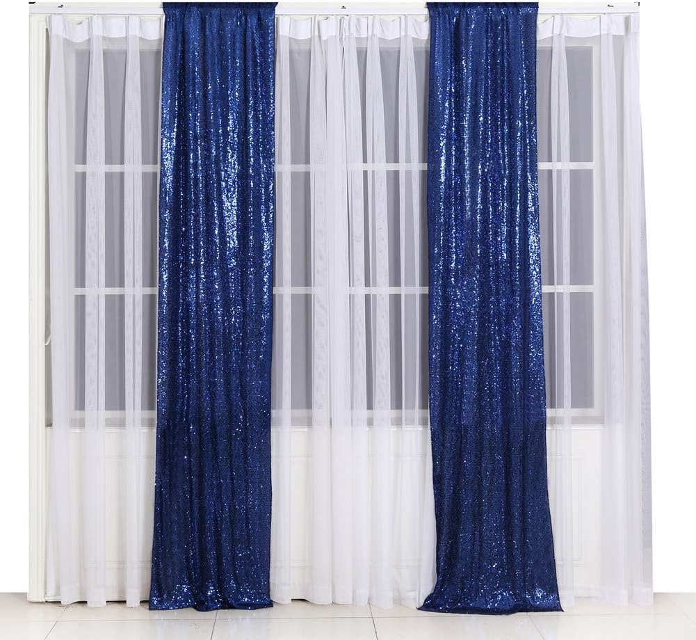 SquarePie Sequin Backdrop Non-Transparent Background Sparkly Curtain for Wedding Party 2FT x 8FT Navy Blue 2pcs