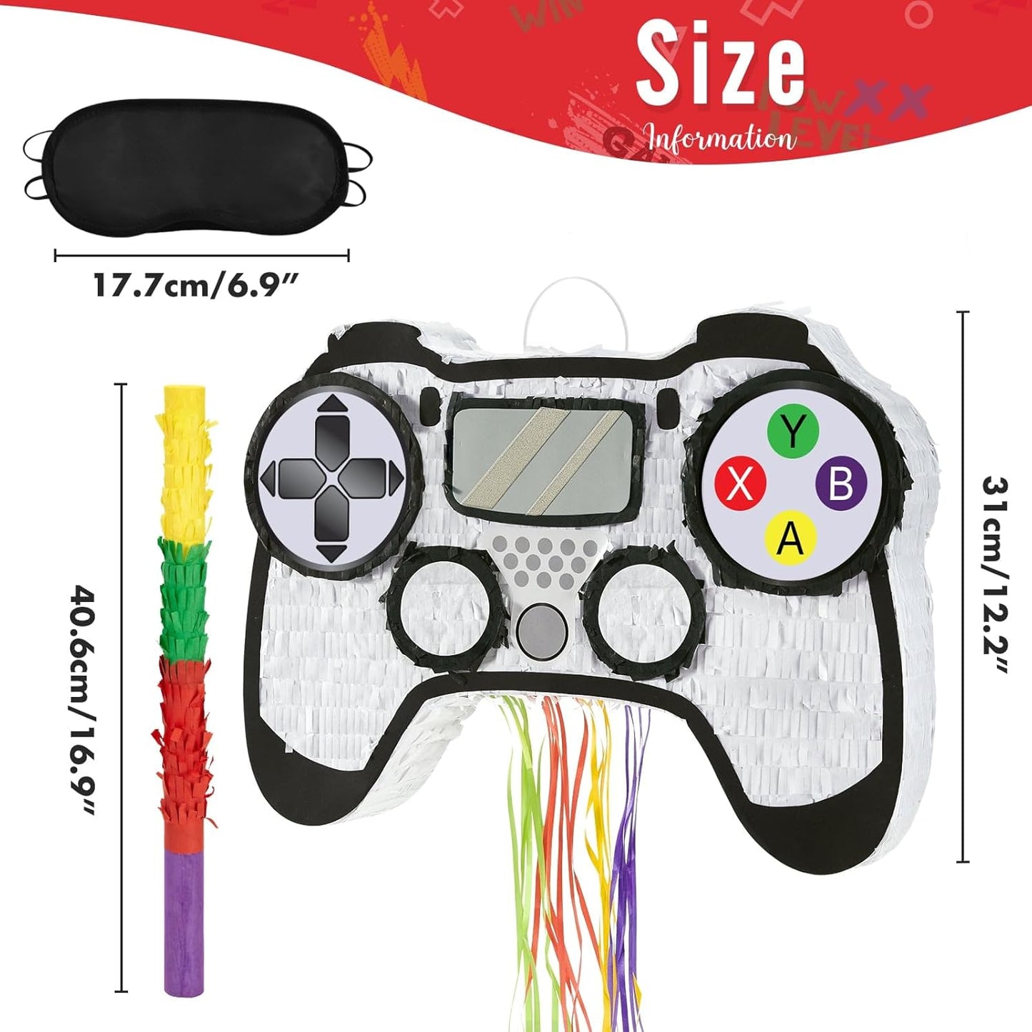 WERNNSAI Video Game Piñata - Game Controller Piñata Bundle with Blindfold and Bat for Boys Piñata Gaming Theme Party Decoration Supplies Pull String Piñata for Birthday Party Celebration