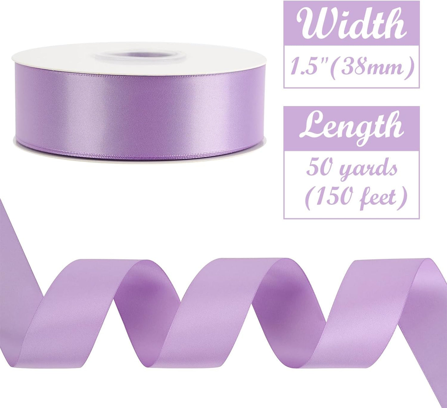 HUIHUANG Lilac Satin Ribbon 1-1/2 inch x 50 Yards Purple Ribbon Double-Faced Satin Ribbon for Gift Wrapping, Bows, Flower Bouquet, Eternal Roses, Crafts, Bridal Shower Wedding Decor