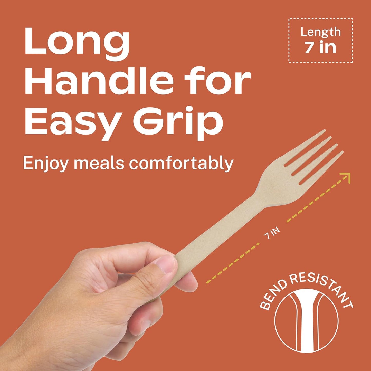 CORAL Light Brown 100% Compostable Forks - 120 Heavy Duty Forks (7.0 inch) - Break Resistant with Smooth Edges, Ocean Friendly Alternative to Plastic Silverware - Biodegradable & Disposable Forks