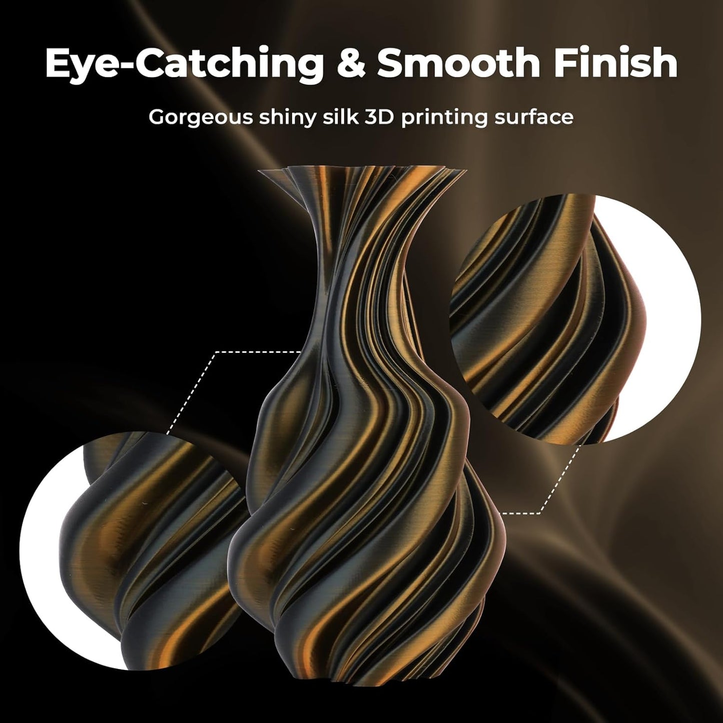 AMOLEN Silk PLA 3D Printer Filament, Dual Color Black Gold PLA 1.75mm, Shiny Color Change Filament 3D Printing PLA Filament for Most FDM 3D Printer, 1kg Spool(2.2lbs)