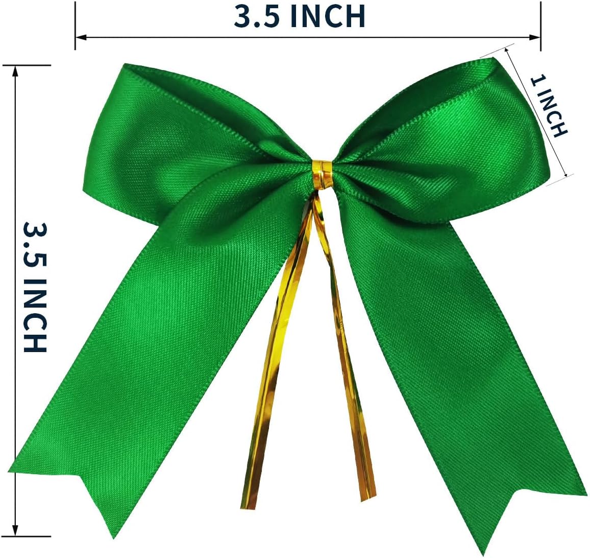 50pcs 3-1/2" Green Twist Ties Satin Green Bows with Twist Tie Bows Fish Tail Cutting(Green)