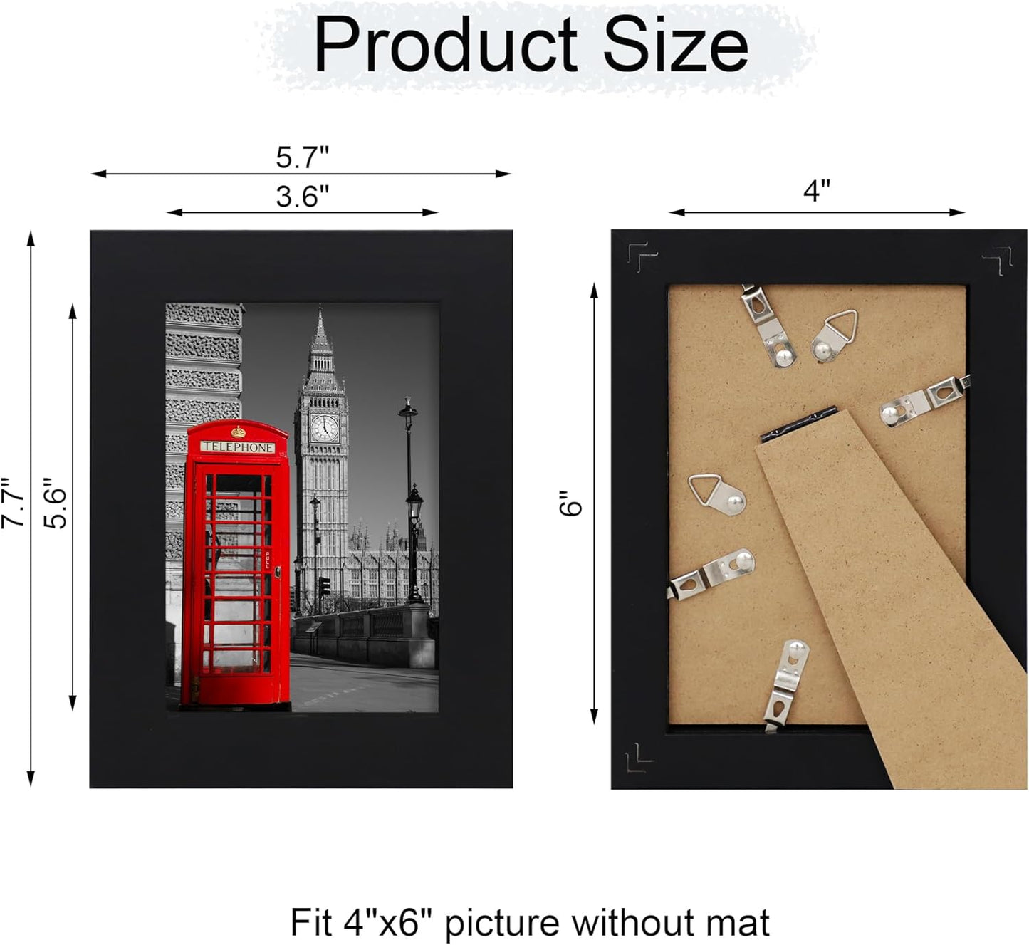 4x6 Picture Frame Set of 4, High Definition Glass Black Picture Frame, 4 x 6 Wood Photo Frames for Horizontal or Vertical Display Tabletop and Wall Mounting