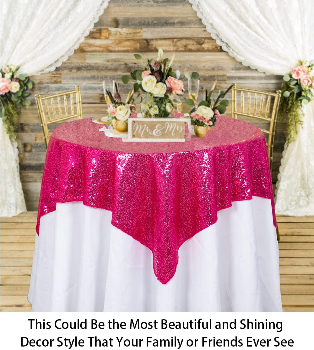 ShinyBeauty Sequin Table Overlay Hot Pink 36''x36'' Small Sequin Tablecloth Square Sequin Table Cloth/Linen for Wedding/Party/Event/Decoration 36inx36in Fuchsia Birthday Tablecloth