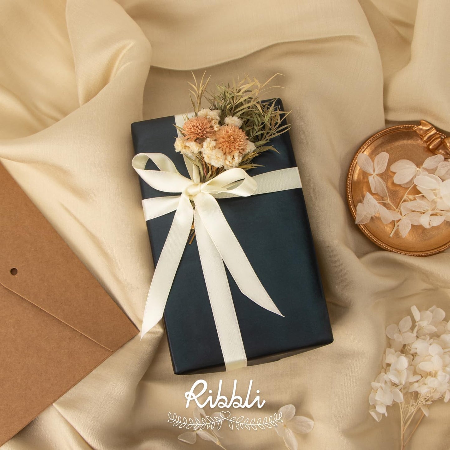 Ribbli Ivory Satin Ribbon Double Faced Satin 1/2 Inch x Continuous 100 Yards-Cream White Ribbon for Gift Wrapping Crafts Wedding Decoration Bows Bouquet Floral Arrangement