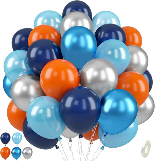 Paready Blue and Orange Balloons, 50 Pcs Astronaut Balloons with 12 Inch Navy Blue Metallic Blue Silver Latex Balloons Helium for Boys Men Outer Space Themed Birthday Baby Shower Party Decorations