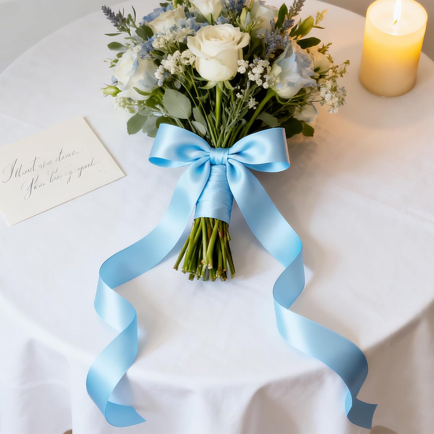 NESCCI 100 Yards Ribbon,1-1/2 Inch Sky Blue Satin Ribbon,Single Face Satin Ribbons,Perfect for Gift Wrapping,Wedding Decoration,Handmade Bows,Wrapping Bouquet, Halloween, Christmas