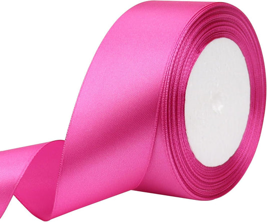 Hot Pink Solid Satin Ribbon 1-1/2 Inch 25 Yards Solid Polyester Fabric Ribbon for Gift Wrapping Wedding Christmas Baby Shower Birthday Party Decoration Handmade Immortal Flower Craft
