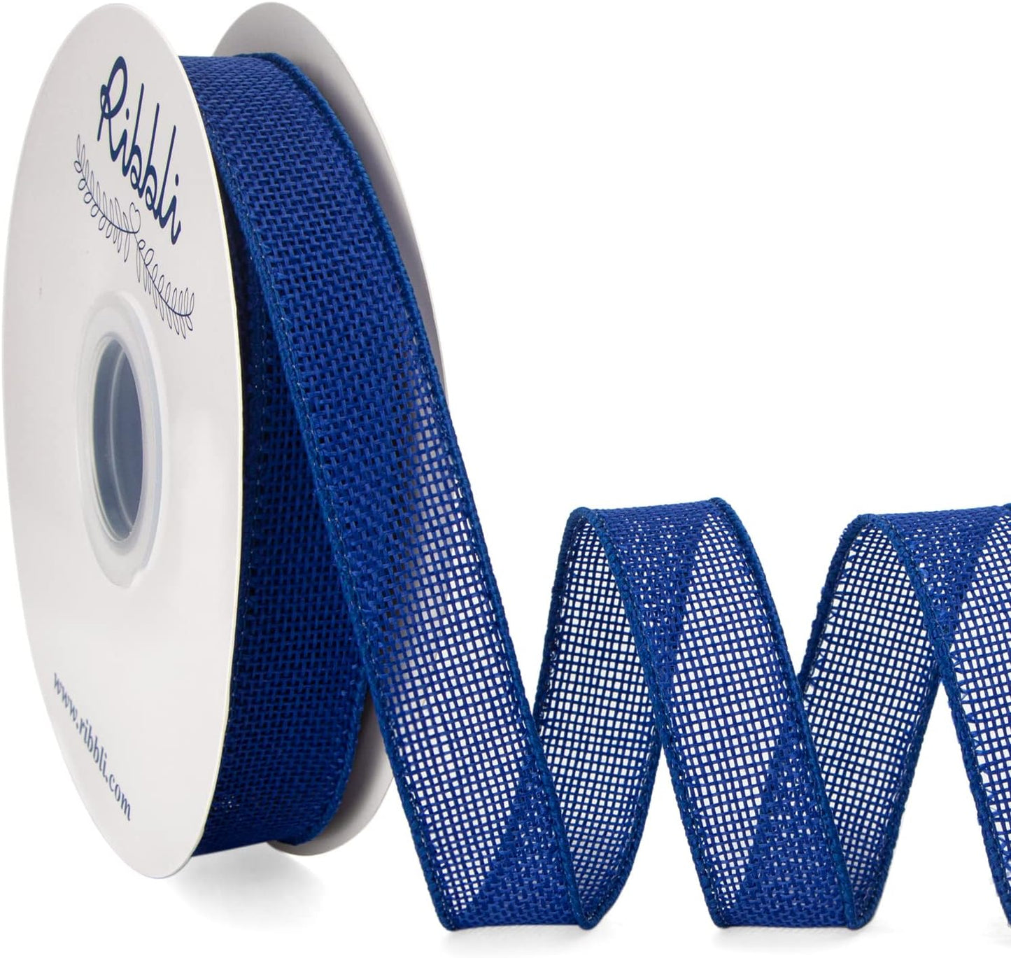 Ribbli Royal Blue Burlap Wired Ribbon, 1” Inch x Continuous 20 Yard, Blue Wired Ribbon for Wreaths,Big Bows,Tree Decoration,Outdoor Decoration