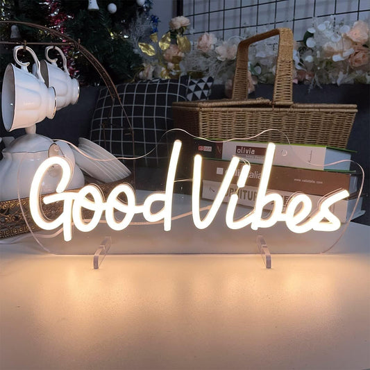 Good Vibes Table Number Neon Sign Desk Lamp Night Light Wedding Letter LED Neon Sign Wedding Table Decorations Neon Light Bedroom Home Room Decor Christmas Party Warm White USB 40×10.7 CM