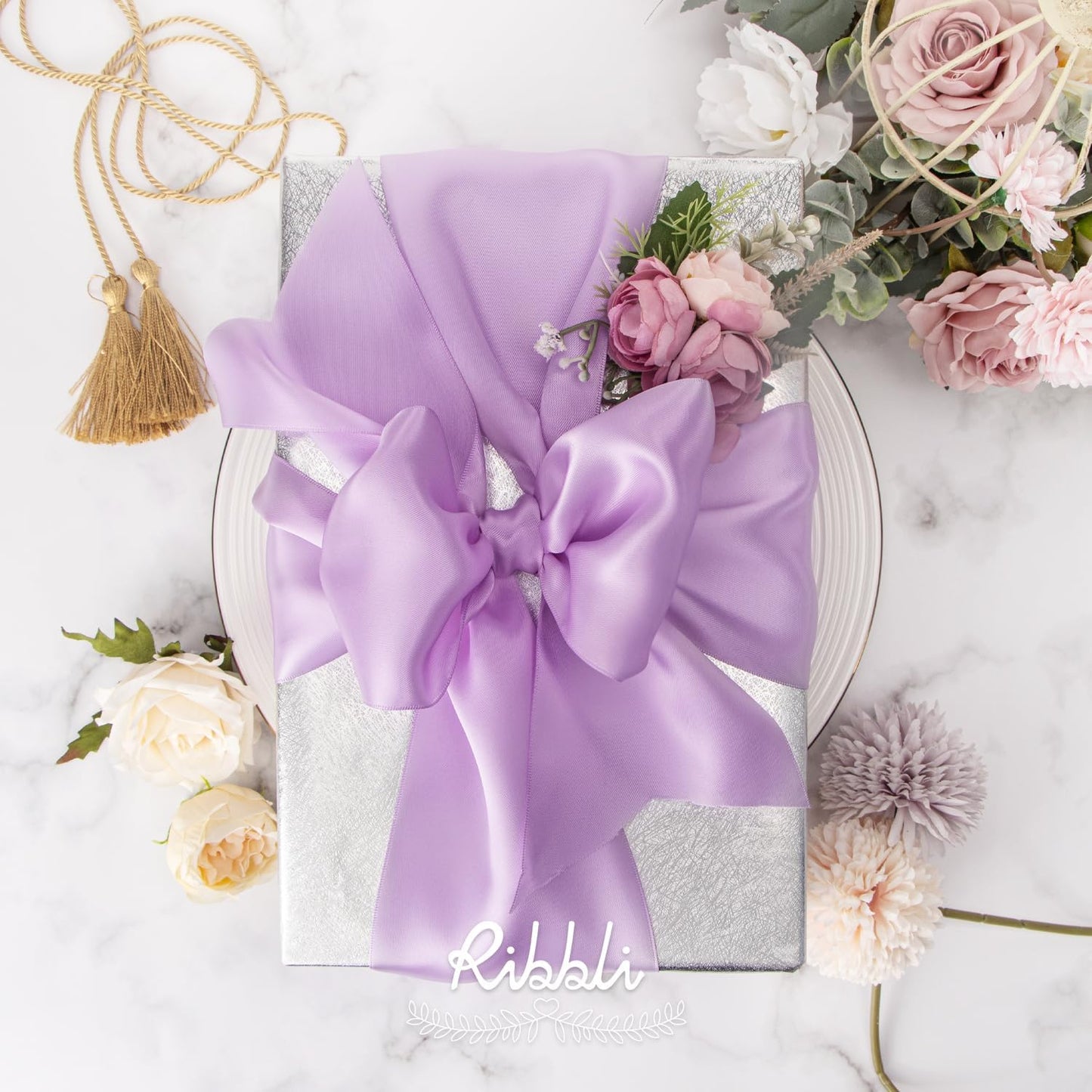 Ribbli Lavender Satin Ribbon 4 Inch Wide Light Orchid Purple Ribbon for Wedding Chair Sash Grand Opening Ceremony Big Bows Gift Wrapping Floral Crafts Cake Decor-Double Faced Satin Continuous 10 Yards