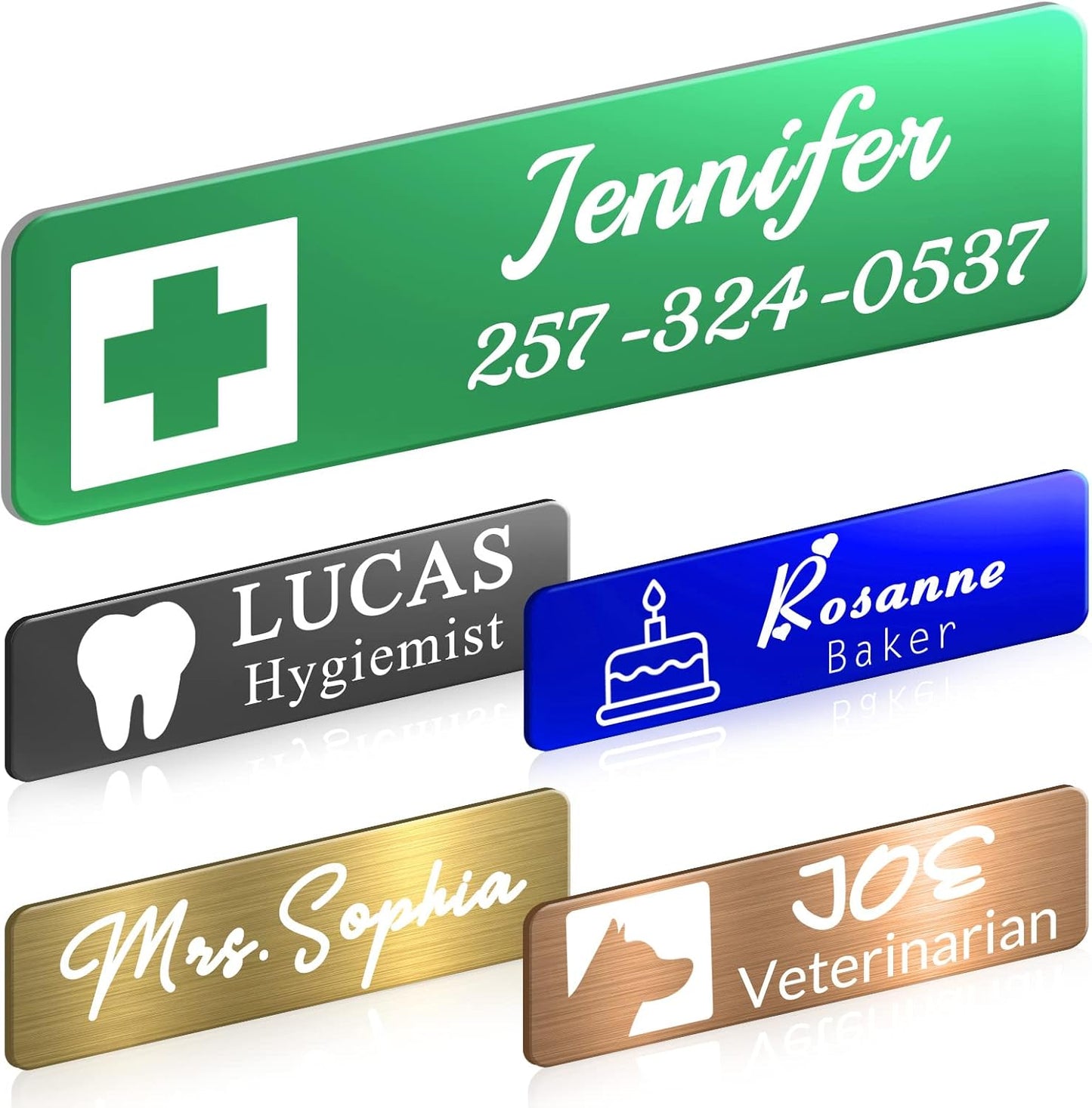 Custom Engrave Name Tag Badges Personalized Magnetic Name Badges with Logo Customize Metal ID Work Tags with Pin Backing Name Tag for Nurses Uniforms Employees Staff