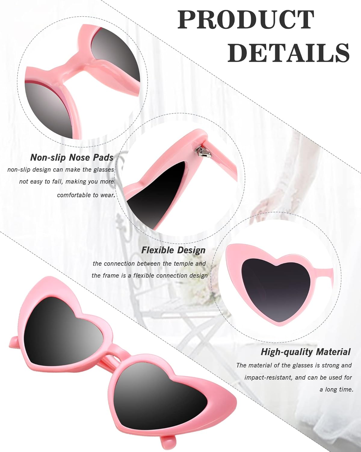 Flutesan 20 Pairs Retro Heart Sunglasses Vintage Cat Eye Heart Glasses Women Bachelorette Bride Sunglasses Bulk