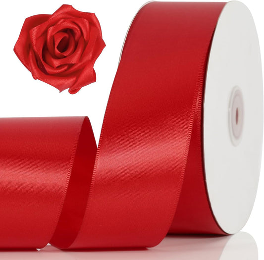 NESCCI 60 Yards Ribbon,1-1/2 Inch Red Satin Ribbon,Single Face Satin Ribbons, Perfect for Gift Wrapping,Wedding Decoration,Handmade Bows,Wrapping Bouquet and More