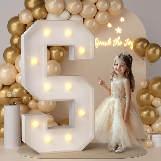 JoyMuse 4FT Marquee Light Up Letters, Large Marquee Letters 4 Feet Tall, Gold, Foam Board, LED, Indoor, Party Decor, Lighted Letter S