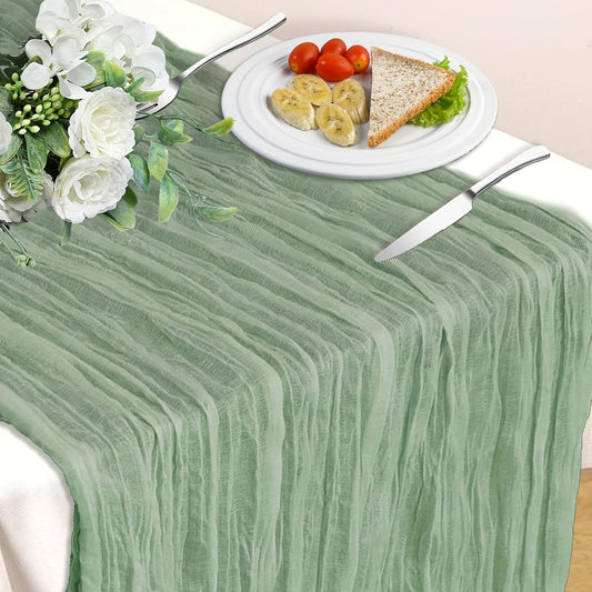 Sage Green Table Runner, 10Ft 120in Cheesecloth Table Runner, Gauze Rustic Cheese Cloth Table Runners for Wedding, Party, Baby Shower, Boho Table Runners for Christmas Thanksgiving Halloween Easter