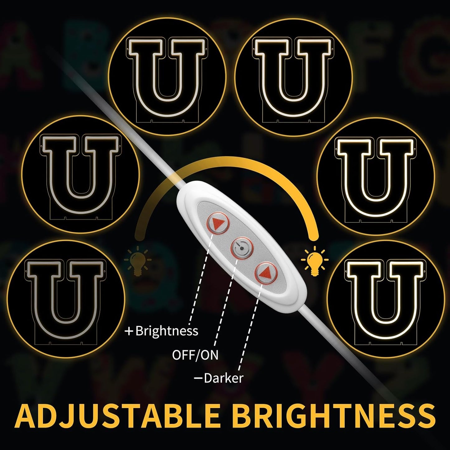 Light Up Letters U, Led Marquee Letter Lights Neon Sign, 13.9" Height Decorative Lighted Alphabet Number, Battery/USB Powered Led Letters Lights for Wedding, Birthday, Party, Christmas or Home Decor