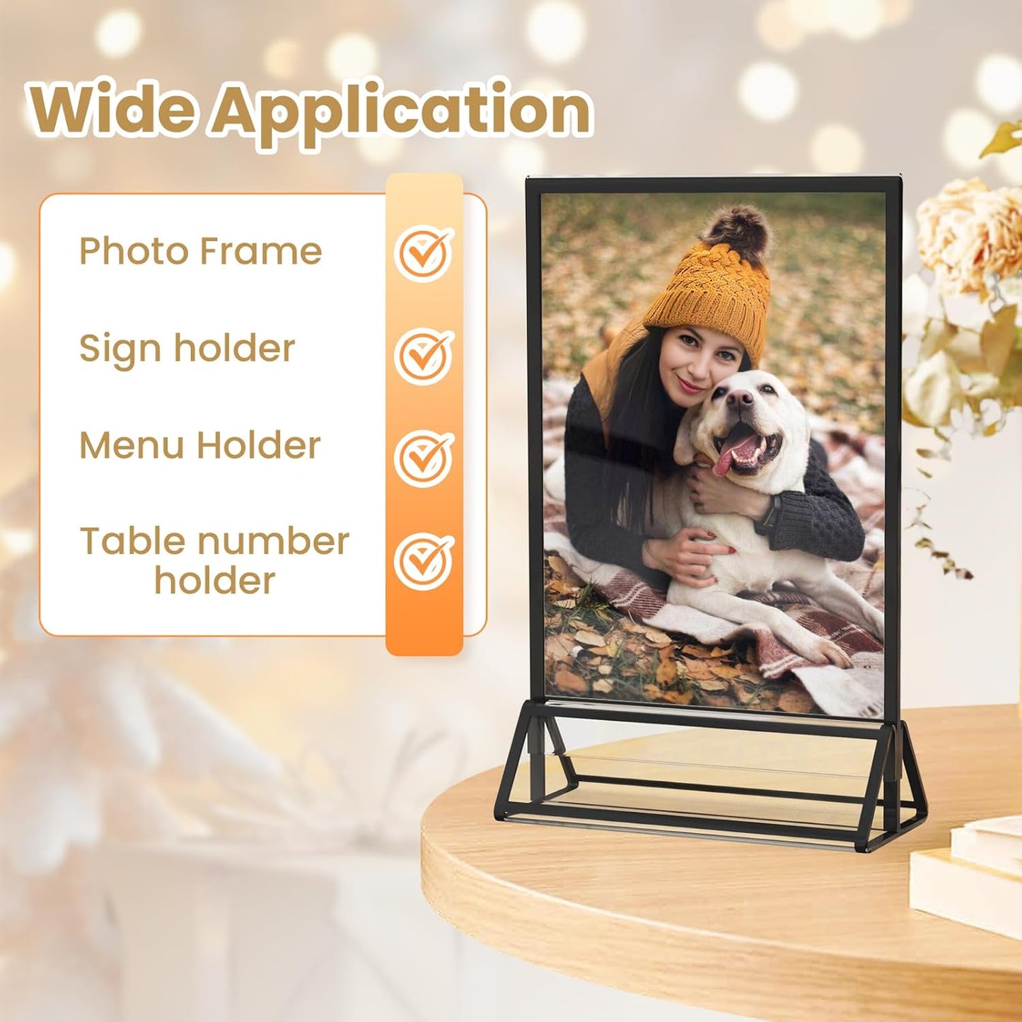 Acrylic Sign Holder 8.5X11 Black Picture Frame Double-Sided Acrylic Frames for Wedding Table Numbers Photo Frames Flyers Menu with Removable Sticky Dots-6 Pack